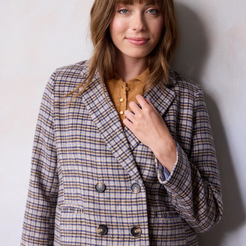 LC Lauren Conrad women’s NWT Double Breasted Notch plaid checked Collar Blazer - Picture 7 of 13